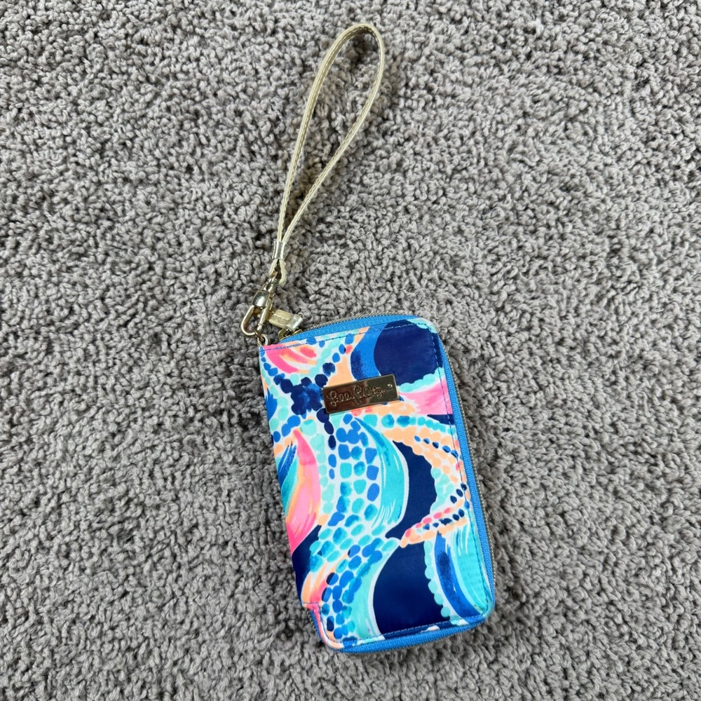 Lilly Pulitzer Starfish Zip‎ Around Wristlet Wallet Blue Pink Coastal cardholder